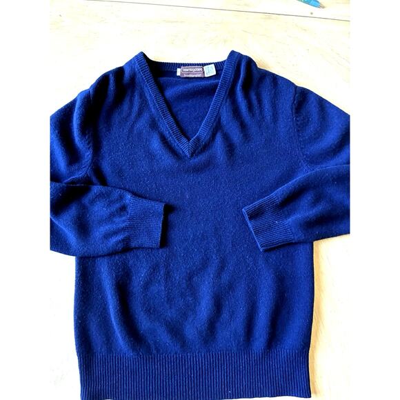 VTG Bloomingdale's 100% Cashmere V-Neck Sweater Golfing Sporty Blue Hong Kong S - Picture 3 of 11